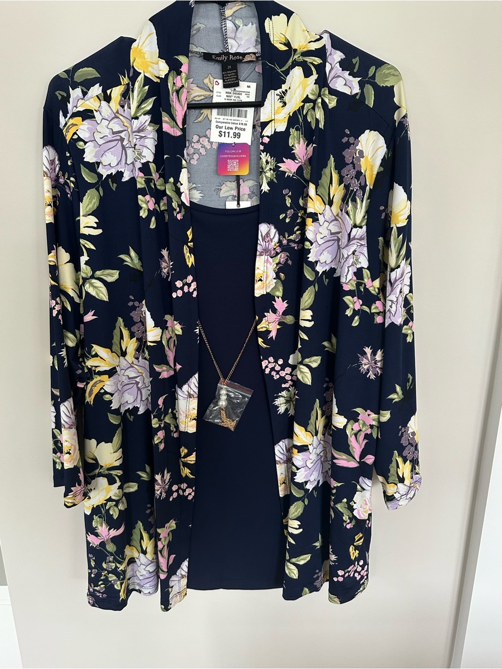 Emily Rose Navy Floral Open Cardigan Blouse with Tank
